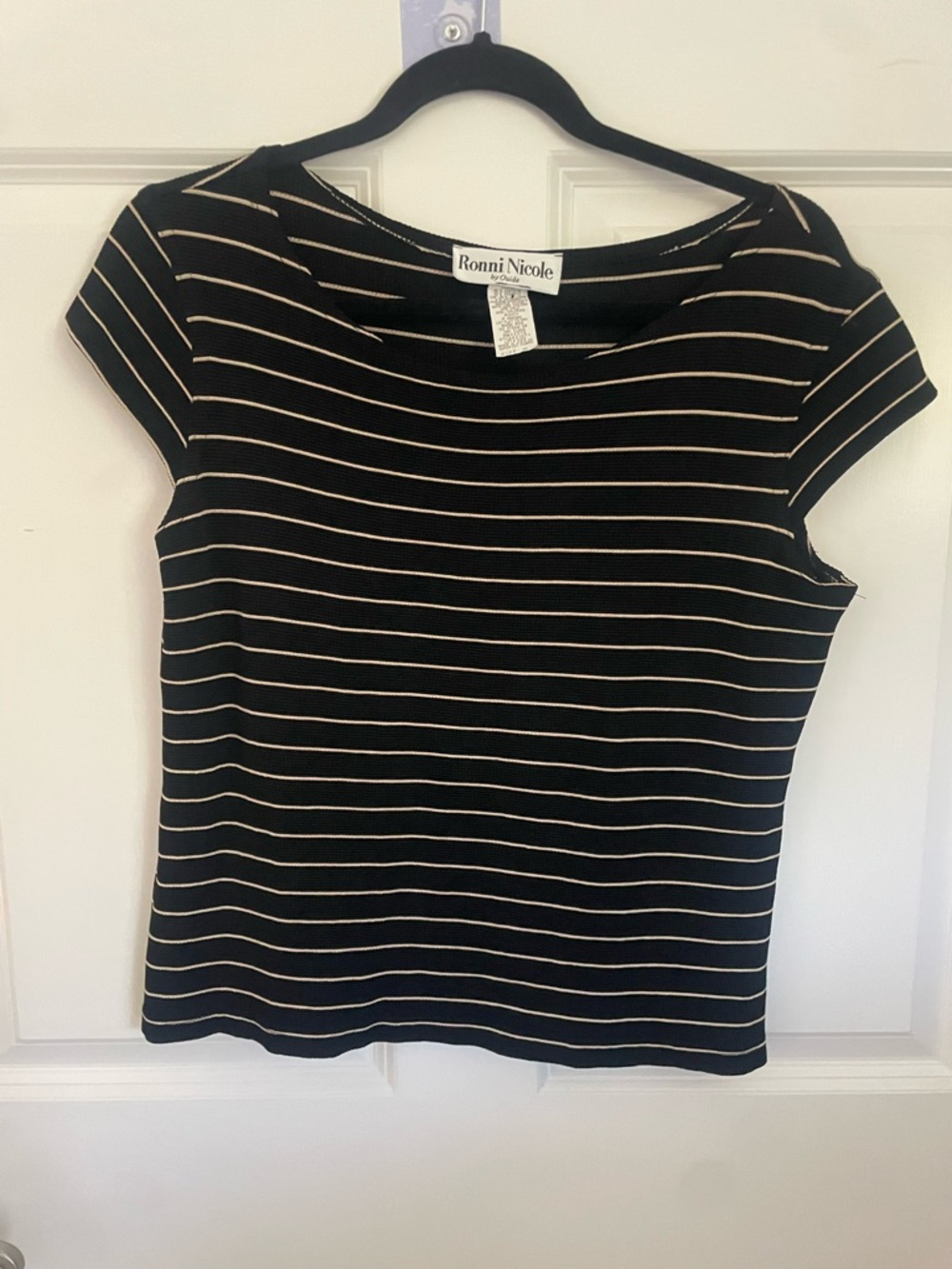 Ronni Nicole Black & Cream Striped Short Sleeve Tee